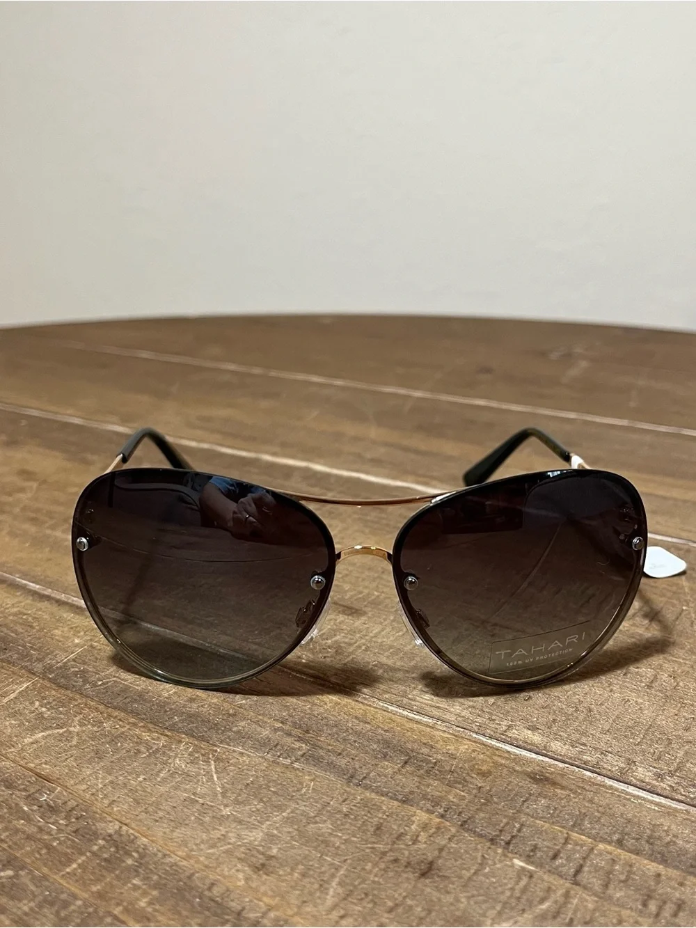 Tahari Gold Frame Black Gradient Aviator Sunglasses for Women
